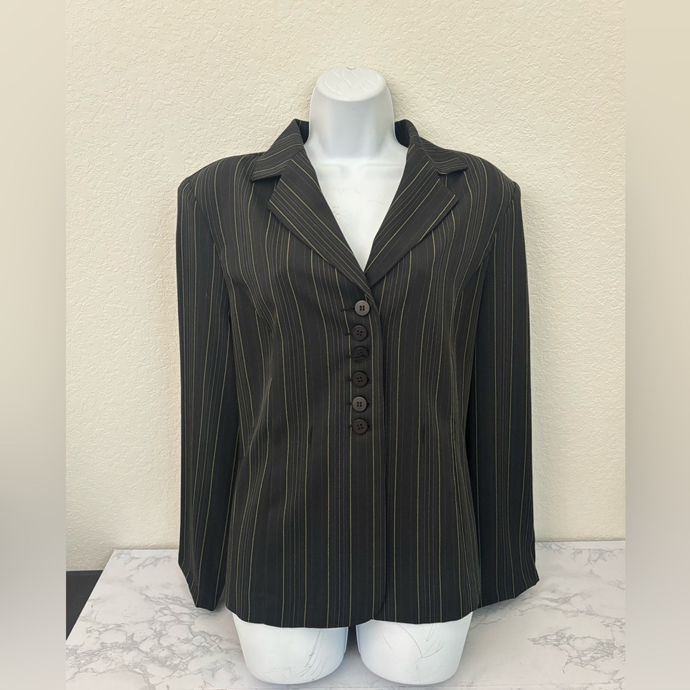 K.C. Spencer Black Yellow Pinstriped Blazer Women's 18 Button Down Suit Top​